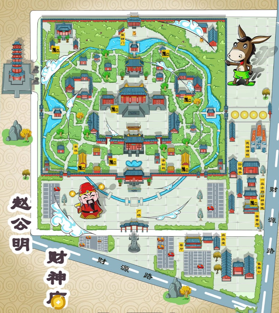 大城寺庙类手绘地图
